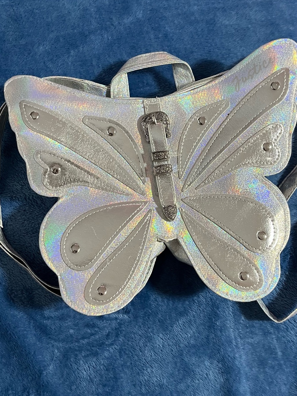 Justice Holographic Silver Butterfly Backpack